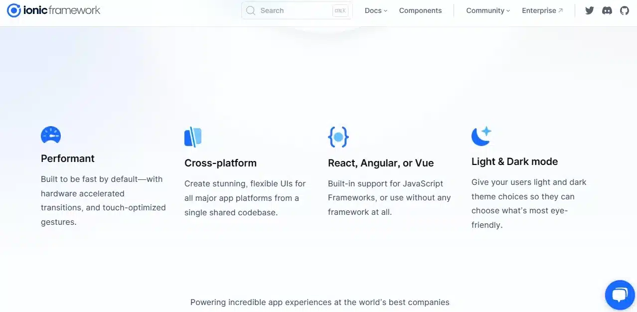 Exemple de page de Ionic. 